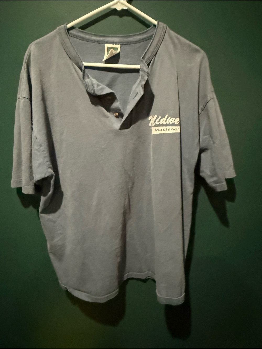 Men's Blue Short-Sleeve Henley Tee with Chest Logo